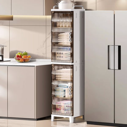 US Local Narrow Slit Folding Storage Cabinet Plastic Magnetic Door Storage Cabinet Storage Cabinet Suitable For Bathroom, Toilet, Living Room, Bedroom Storage