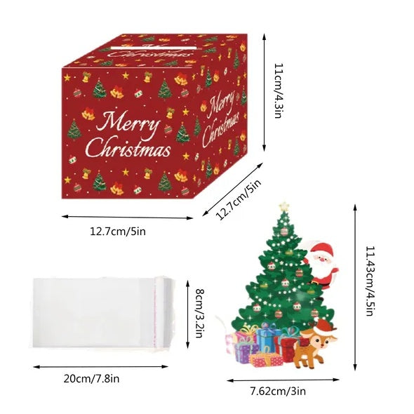 US Local Christmas Money Box For Cash Gift Pull With Christmas Tree Card And Transparent Bags Surprise Money Holder Cash Gift Xmas Money Pull Box For Christmas Birthday New Year Party Supplies