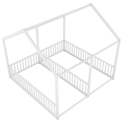 US Local Metal Twin Size House Platform Beds, Two Shared Beds, White