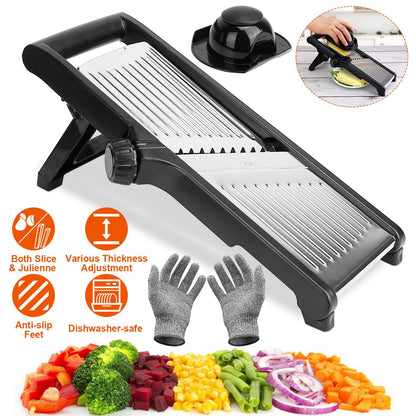 US Local 1 Pc Mandoline Food Slicer Stainless Steel Food Cutter Vegetable Fruit Chopper Grater Peeler Kitchen Julienne Slicer With 5 Adjustable Blades Food Holder