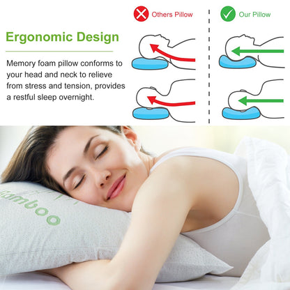 US Local 2Pcs Or 1Pcs Bamboo Memory Foam Pillow Hypoallergenic Bed Pillow For Head Neck Rest Sleeping Shredded Pillow Washable Cover Queen Size Pillow