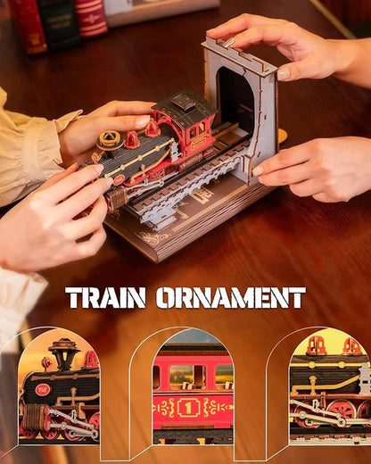 US Local ROBOTIME Book Nook Book Ends Kits Century Train DIY Booknook 3D Wooden Puzzle Model Kit Bookend Bookshelf Decoration Gifts For Adults Kids Teens