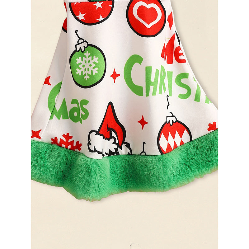 US Local Toddler Baby Girls Christmas Clothes Ruffle Long Sleeve Heart Print Tops Dress Christmas Ball Print Flared Pants With Headband Outfits Set