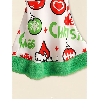 US Local Toddler Baby Girls Christmas Clothes Ruffle Long Sleeve Heart Print Tops Dress Christmas Ball Print Flared Pants With Headband Outfits Set