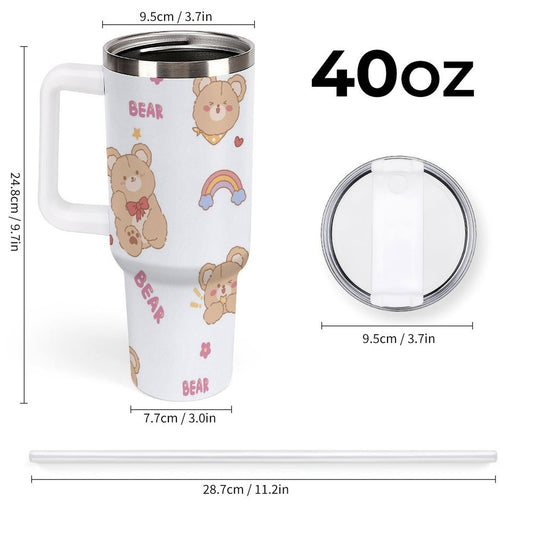 PHDT00513 POD US Local Tumbler 40oz Large Capacity Car Cup Cute, Teddy Bear, Happy