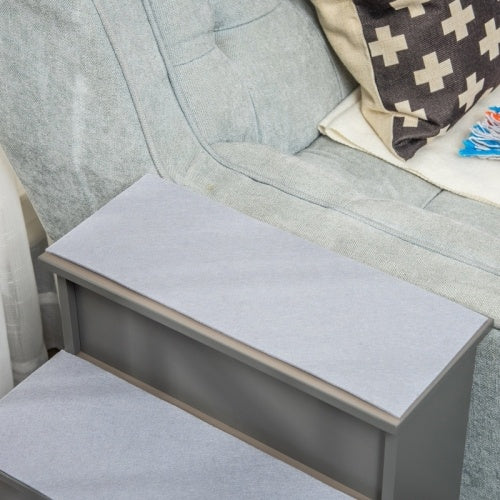 UK Local PawHut 4 Step Wooden Dog Steps Pet Stairs For Dogs, Cat Ladder For Bed Couch With Non-Slip Carpet 40 X 59 X 54.2 Cm, Grey