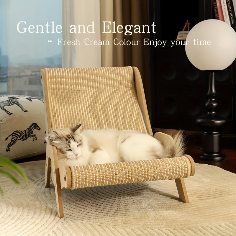 US Local 2-in-1 Cat Hammock And Scratching Post Durable Linen Rope Pet Rest Chair For All Seasons