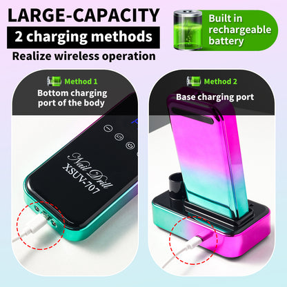 US Local Cordless Nail Drill 45000 RPM, Rechargeable Electric Nail File Kit For Acrylic Gel Polishing Removing, Nail Drill Kit With Bits & Base, Portable Nail E-File Machine For Manicure Pedicure Salon