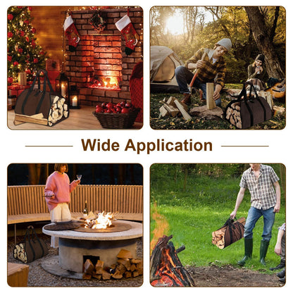 US Local 1 Pc Firewood Carrier Bag With Handle Durable Wear Resistant Fireplace Logs Holder Side Opening Wood Storage Carrying Bag For Indoor Fireplace Outdoor Camping