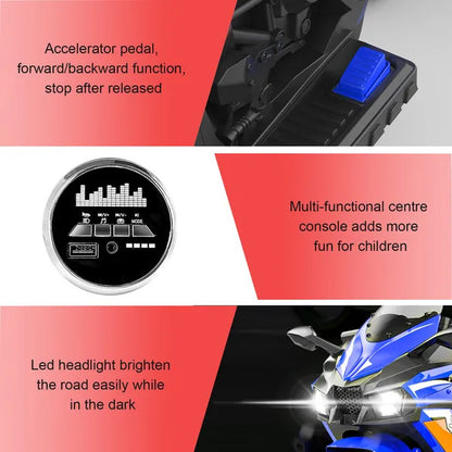 US Local Kids Powered Ride-ons Toy, Kids Motorcycle For 3-6 Years, 12V Electric Ride On Motorcycle With Light Wheel & Bluetooth Music-Blue
