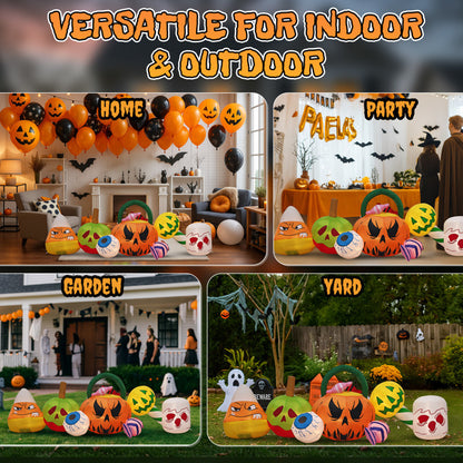 US Local 8FT Long Halloween Inflatables Pumpkins Eyeball Candy Outdoor Decorations, Blow Up Yard Decoration With Built-in LEDs Lighted For Lawn Garden Outside Indoor Decor