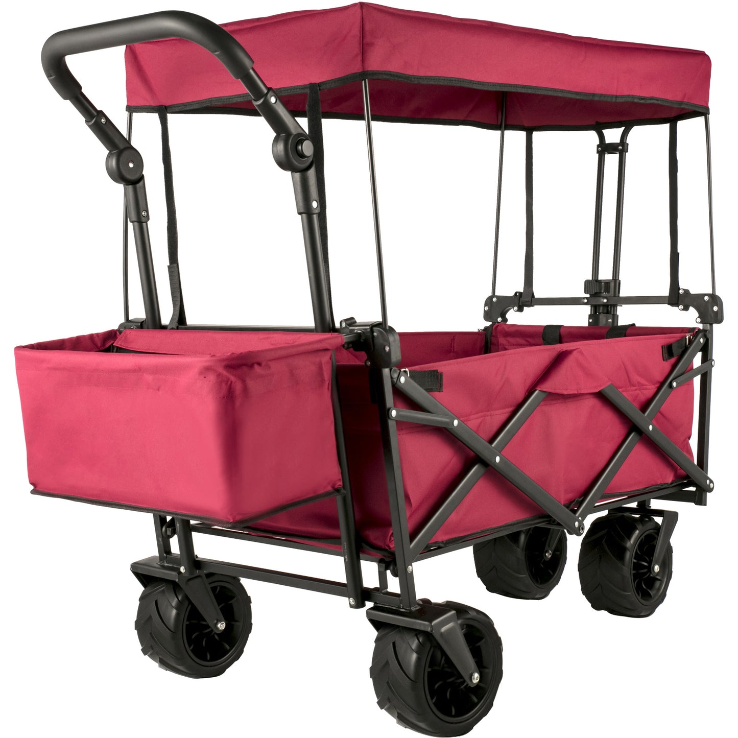 US Local VEVOR Extra Large Collapsible Garden Cart With Removable Canopy, Folding Wagon Utility Carts With Wheels And Rear Storage, Wagon Cart For Garden, Camping, Grocery Cart, Shopping Cart, Red