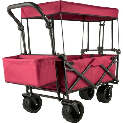 US Local VEVOR Extra Large Collapsible Garden Cart With Removable Canopy, Folding Wagon Utility Carts With Wheels And Rear Storage, Wagon Cart For Garden, Camping, Grocery Cart, Shopping Cart, Red