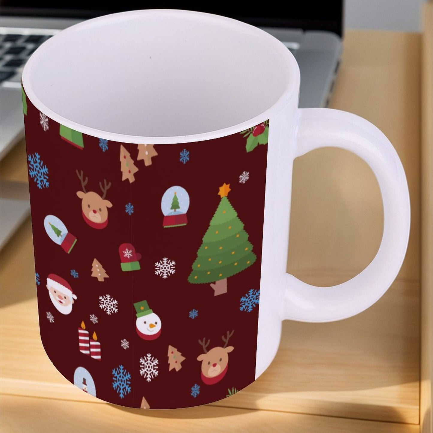 POD US Local White mug with full print, Christmas Tree Santa Snow Red 0010