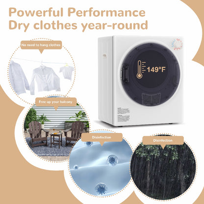 US Local Only Supports Self Pickup-Portable Dryer, Electric Dryer With Stainless Steel Inner Drum For Apartments, RVs, Dorms, Compact Dryer For Tight Spaces