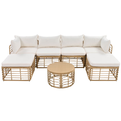US Local GO 7 Pieces Outdoor Patio Furniture, All-Weather Rattan Sectional Sofa Set With Thick Cushions And P