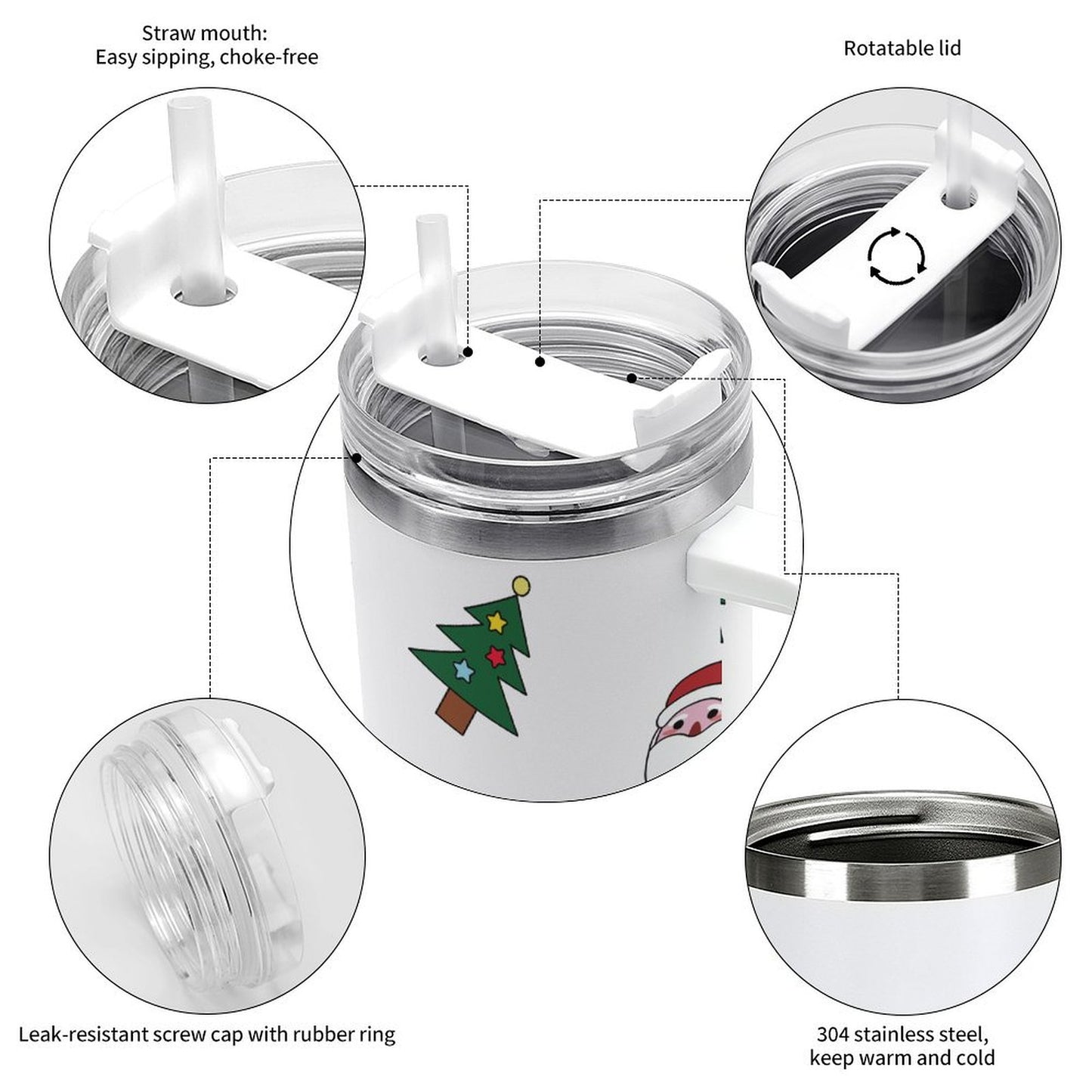 POD US Local 40oz Large Capacity Car Cup Christmas Santa Claus Presents Trees Snowman
