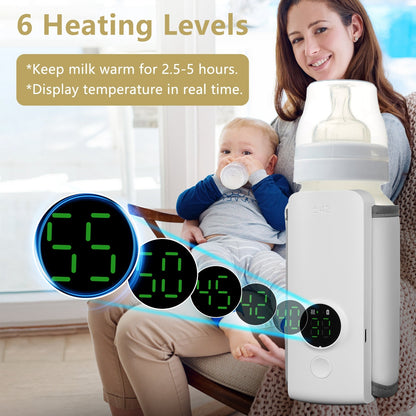 US Local 1 Pc Portable Bottle Warmer Baby Milk Warmer Milk Formula Warmer For Travel With 6 Heating Levels USB Rechargeable Keep Milk Warm For 5 Hours No Bottle Included
