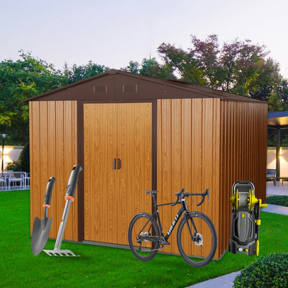 US Local 10ft X 8ft Outdoor Metal Storage Shed With Metal Floor Base,Coffee