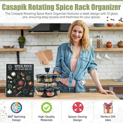 US Local Revolving Spice Rack Organizer Countertop, Spinning Spice Storage Rack Tower Organizer With 12 Empty Jars, Rotating Spice Holder Shelf Seasoning Rack Shelf, Spice Seasoning Bottle Organizer