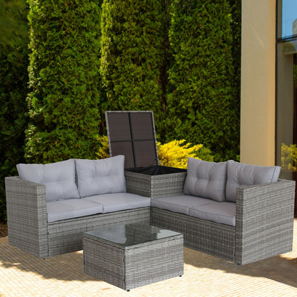 US Local 4Pc Patio Sectional Wicker Rattan Sofa Set W  Storage Box Grey