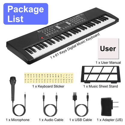 US Local 3 Types Options -- 1Pc 61 Keys Digital Music Keyboard Electric Piano Electronic Musical Instrument Kids Learning Keyboard With Microphone Stand For 3-12 Year Old Kids Girls Boys