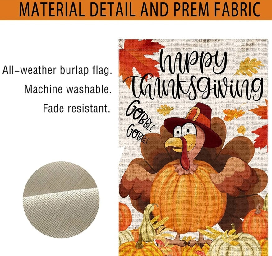 Thanksgiving Garden Banner Autumn Turkey Double-sided Linen