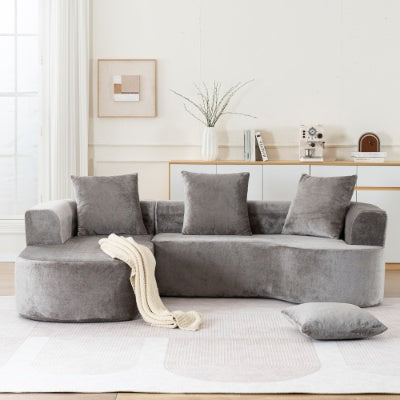 US Local Modular Sectional Sofa With L-Shape Chaise,Cloud Sectional Modern Sleeper Couch With Deep Seat,Sponge Compression Sofas No Assembly Required   Grey-Corduroy Fabric