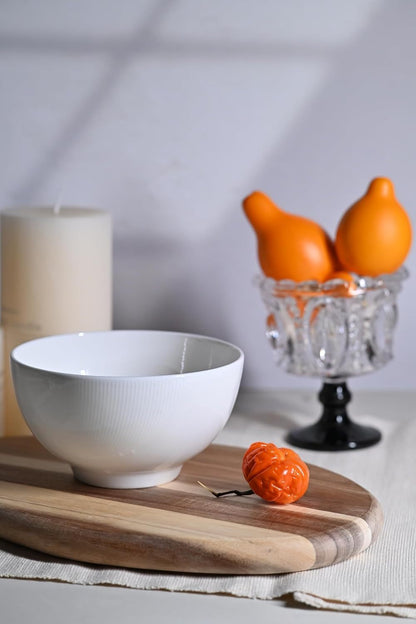 US Local Setaria Bone China Dinnerware Set, 12 Pieces, Service For 4, Plates, Dishes, Bowls Set, Microwave And Dishwasher Safe, Ivory White With Narrow Curve Stripe