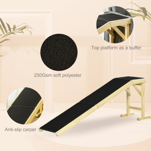 PawHut Dog Ramp For Bed, Pet Ramp For Dogs With Non-Slip Carpet And Top Platform, 74 X 16 X 25, Natural