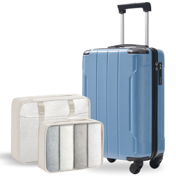 US Local 20-Inch Hardshell Carry-On Luggage, Lightweight Durable ABS Suitcase With Spinner Wheels, Built-in TSA Lock, 2 Packing Cubes, Blue-gray