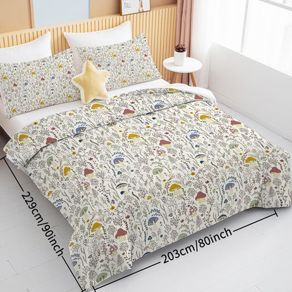 US Local 3 Pieces Mushroom Decoration Comforter Set Soft Bedding Set For Home Bedroom Decor Twin Full Queen King Size