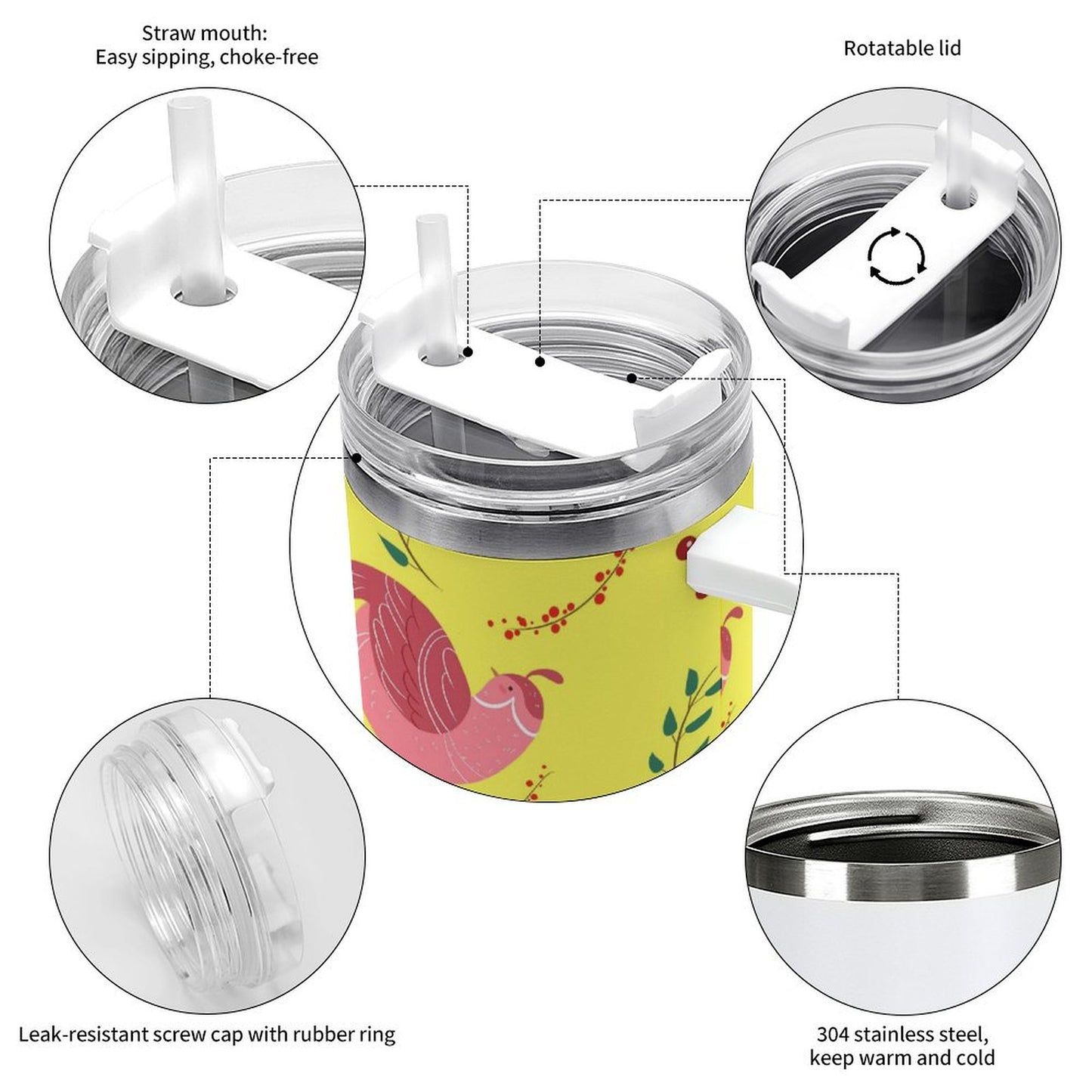 PHDT00285 POD US Local Tumbler 40 oz Large Capacity Car Cup Christmas Bird Pink Branches