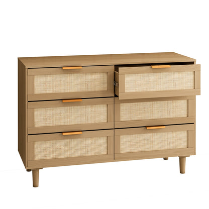 US Local 6 Drawers Rattan Dresser Rattan Drawer, Bedroom,Living Room