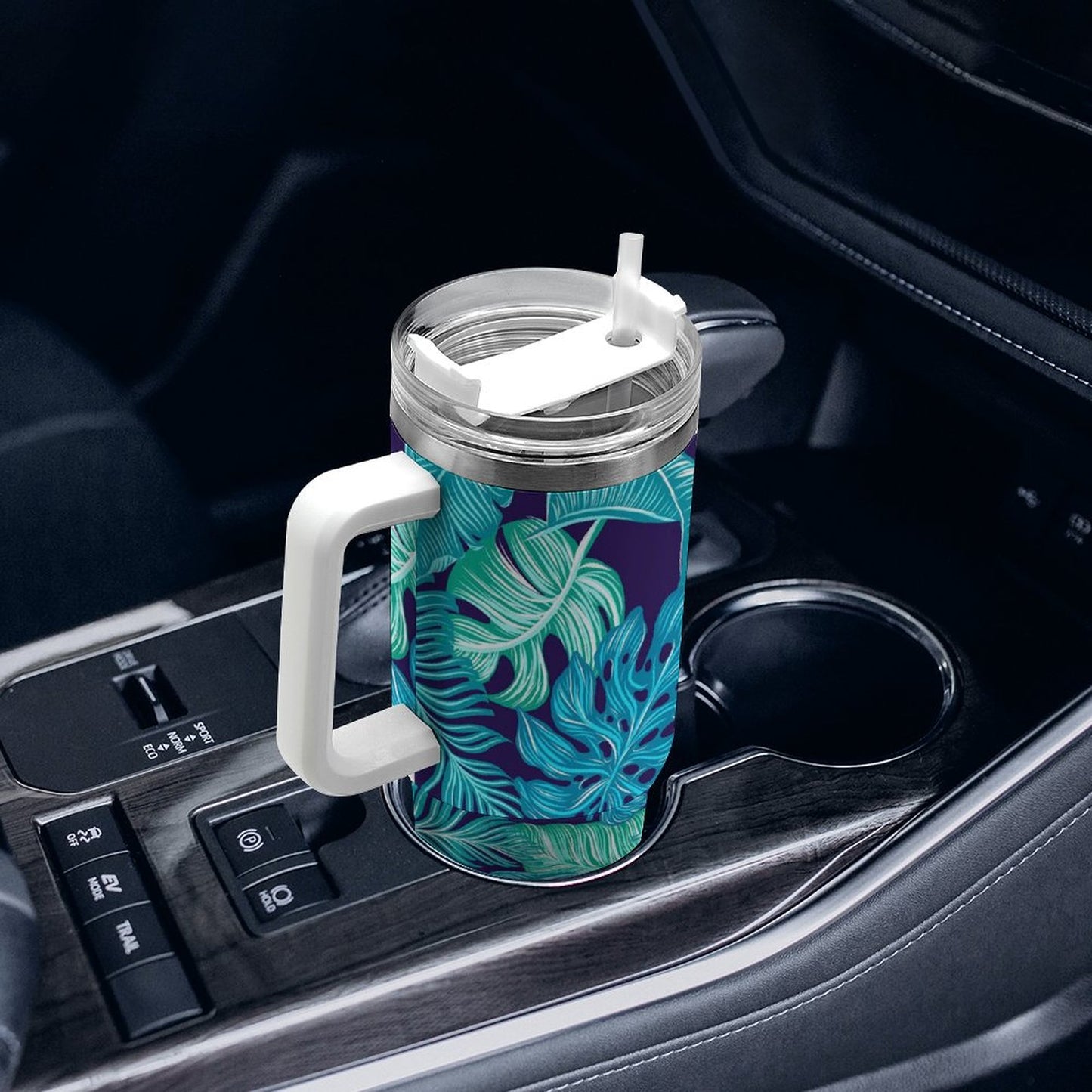 PHDT00465 POD US Local Tumbler 40 oz Large Capacity Car Cup Tropical, Leaves, Peacock Blue