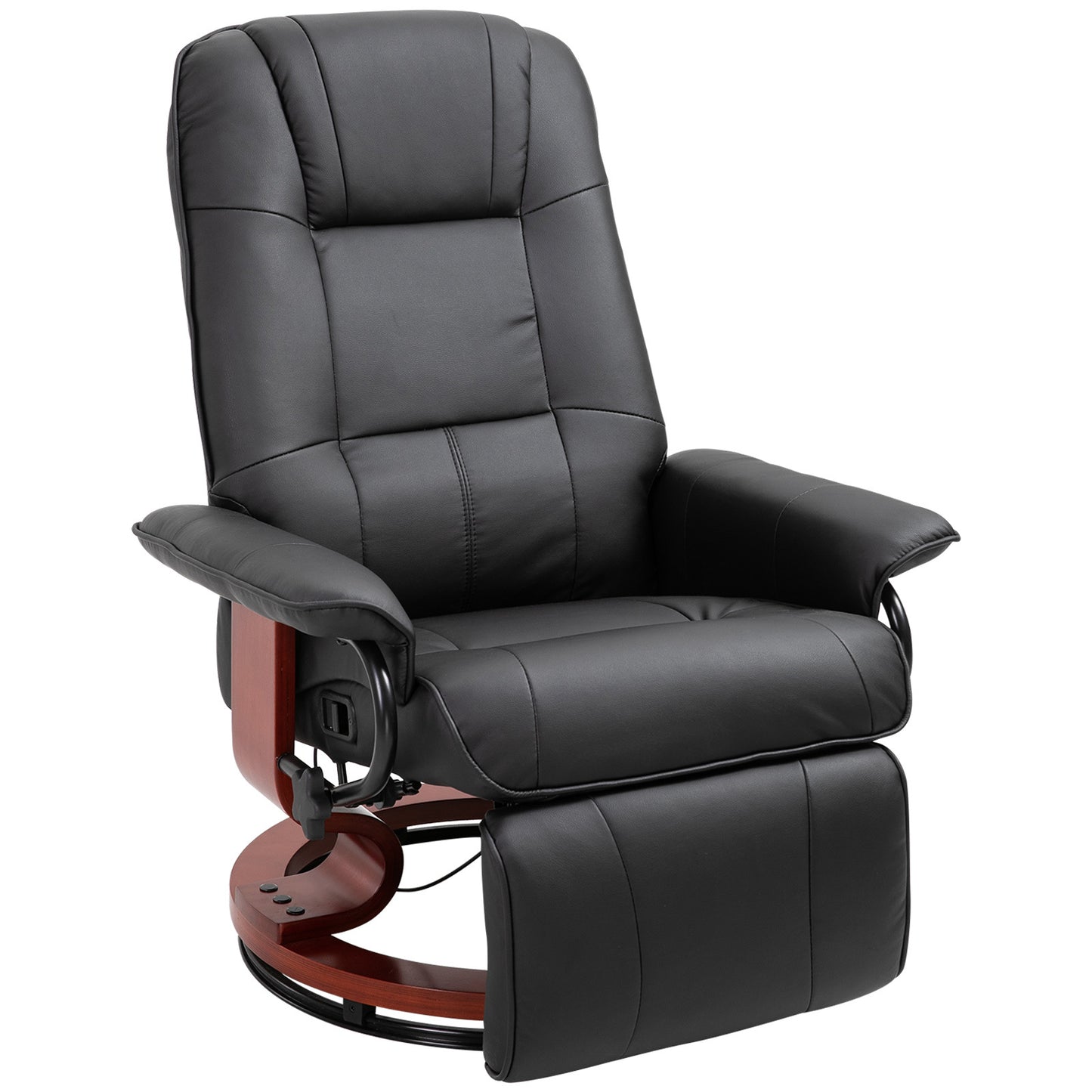 US Local Living Room Relaxation Black Faux Leather Swivel Recliner With Adjustable Footrest