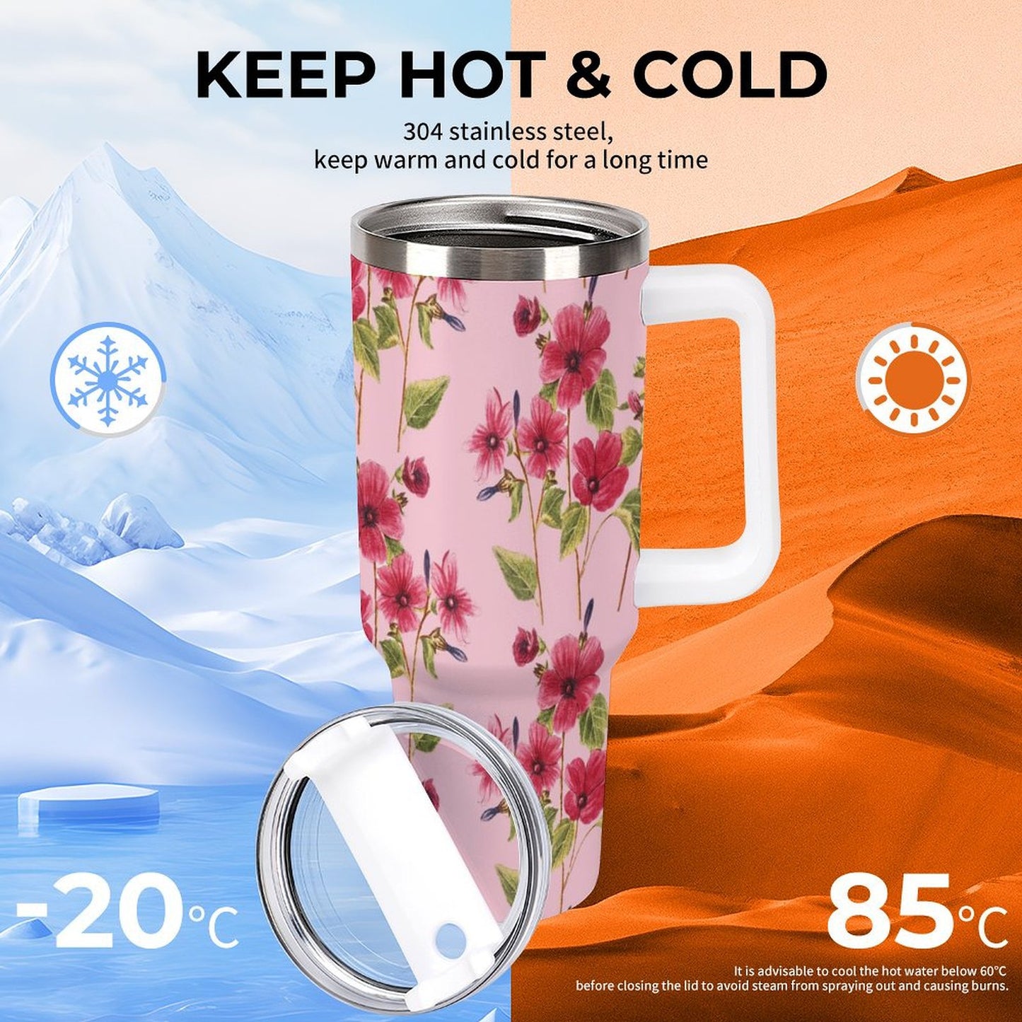 PHDT00115 POD US Local Tumbler 40 oz Large Capacity Car Cup Flowers