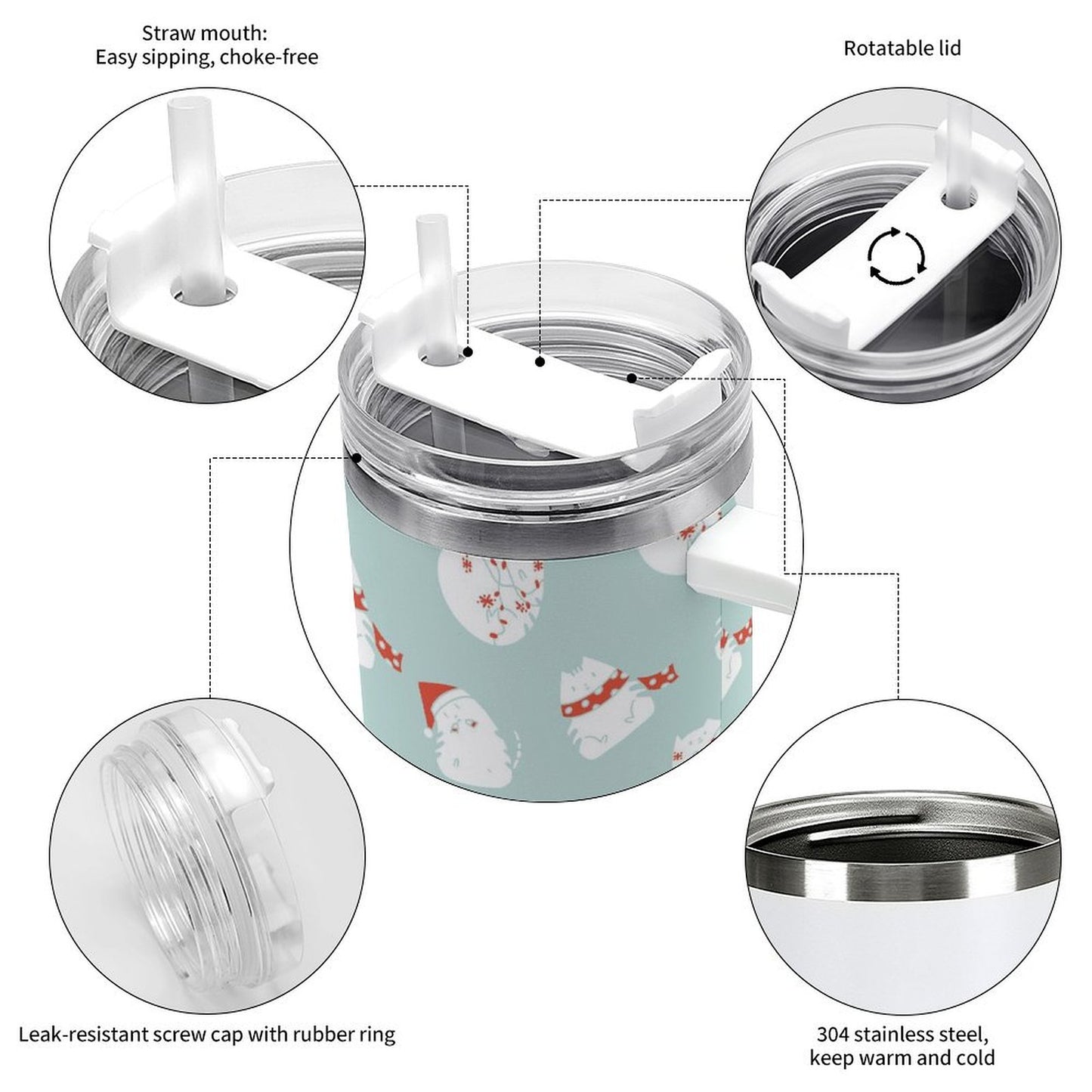 PHDT00020 POD US Local Tumbler 40 oz Large Capacity Car Cup Christmas Cat