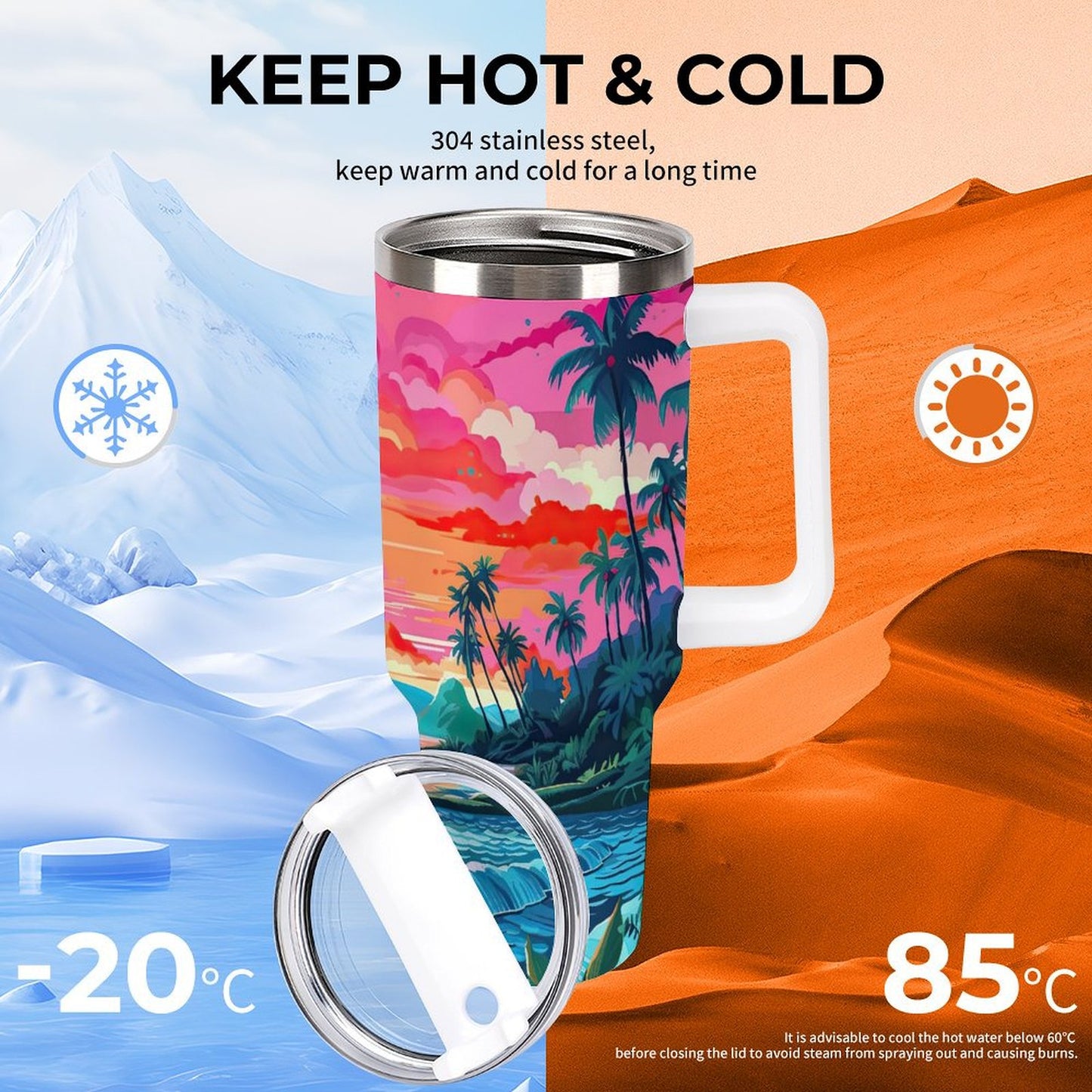 PHDT00536 POD US Local Tumbler 40oz Large Capacity Car Cup Jungle, Sunset