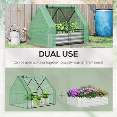 US Local Outsunny Galvanized Raised Garden Bed With Mini Greenhouse Cover, Outdoor Metal Planter Box With 2 Roll-Up Windows For Growing Flowers, Fruits, Vegetables, And Herbs, 50 X 37.5 X 36.25, Green