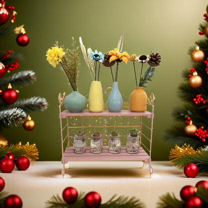 US Local Foldable Storage Rack, Metal, Wooden Storage Organizer, Suitable For Bedroom, Kitchen, Bathroom, Living Room, Garden Storage Shelf, White,Pink