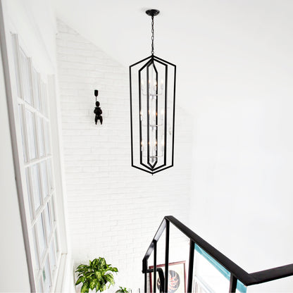 US Local 12-Light Farmhouse Kitchen Chandeliers, Matte Black And Sliver Vintage Rustic Cage Light Fixture Adjustable Height Chandeliers For Dining Room Hallway Foyer Entryway E12 Bulbs Not Included