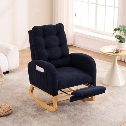 US Local LY-5104 Caramel Accent Rocking Chair With Footrest High Back Rubber Wood Rocking Legs Bedroom Living Space 26.77D X 38.36W X 39.76H Inch