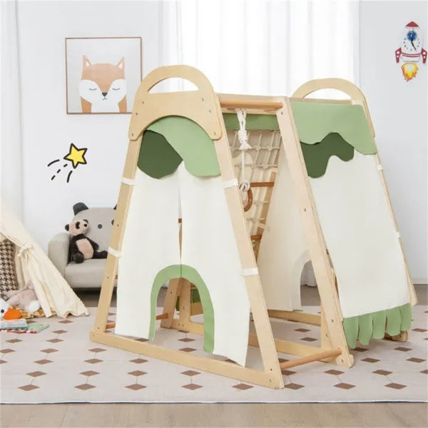 US Local 6-in-1 Wooden Kids Jungle Gym Playset