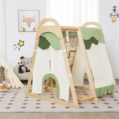 US Local 6-in-1 Wooden Kids Jungle Gym Playset