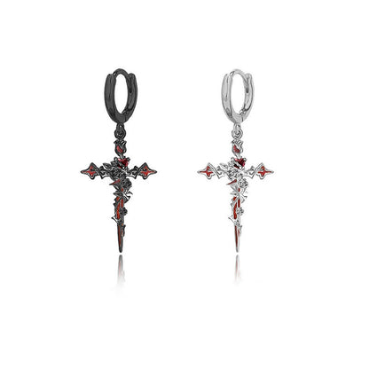 Halloween Cross Thorn Rose Pendant Earrings