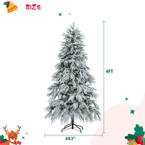 6FT Pre-Lit Spruce Snow Flocked Christmas Tree, Artificial Hinged Xmas Tree With 300 Multi-Color LED Lights, 8 Flashing Modes &790 Snow Branch Tips, Holiday Office Home Decor