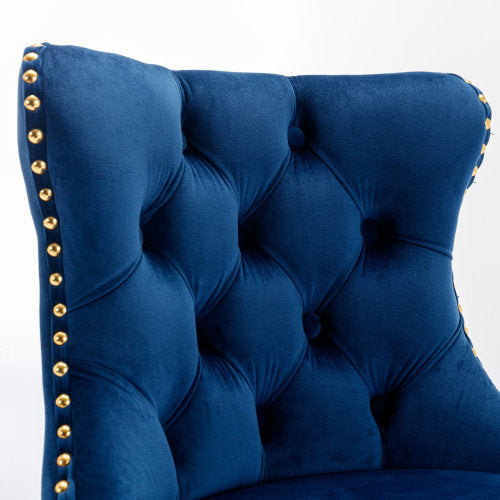 US Local Golden Swivel Velvet Barstools Adjusatble Seat Height From 25-33 Inch Blue,Set Of 2