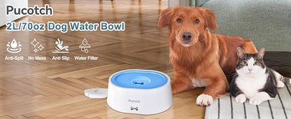 US Local 2L 70oz Spill-Proof Dog Slow Flow Drinking Bowl With Activated Carbon Filter