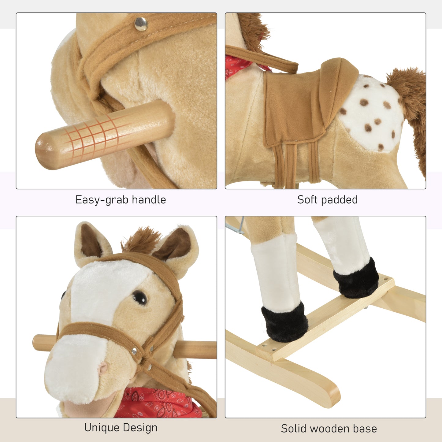 US Local Kids Plush Ride-On Rocking Horse Toy Cowboy Rocker with Fun Realistic Sounds for Child 3-6 Years Old